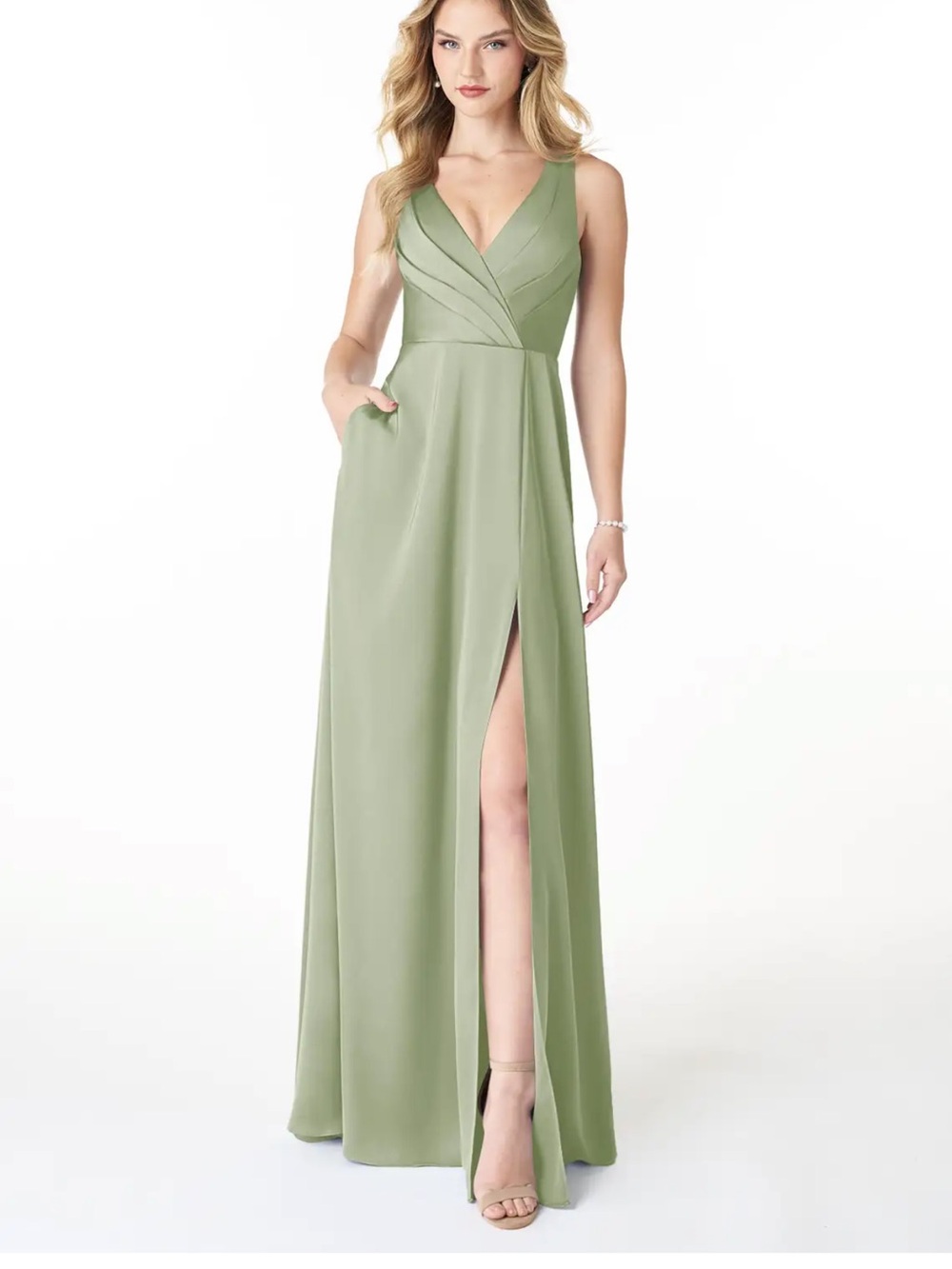 Azazie Olive Green Maxi Skirt with High Side Slit